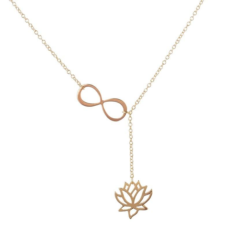 Gold Infinity Lotus Lariat Pendant  Necklace - SexyBling