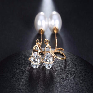 Drop Crystal Imitation Pearl Dangle Earrings - SexyBling
