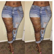 Load image into Gallery viewer, Dominant Distressed Chain Denim Jeans - SexyBling