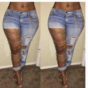 Dominant Distressed Chain Denim Jeans - SexyBling