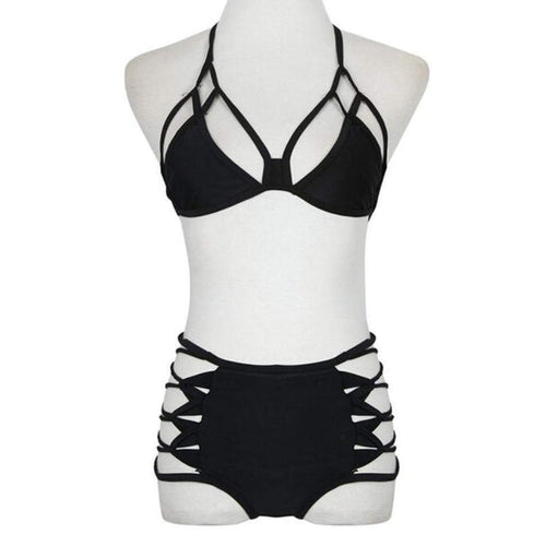 Haigh Waisted Cut Out Halter Bikini - SexyBling