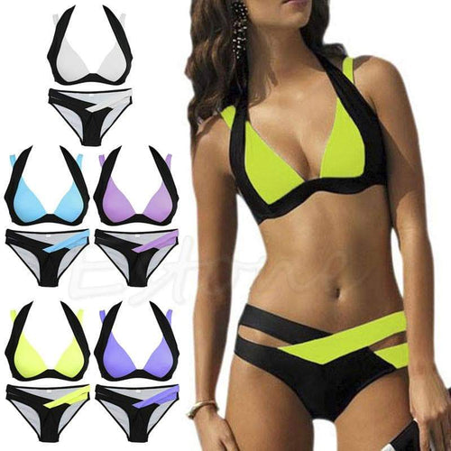 Halter Cut Out 2 Piece Bikini Set - SexyBling