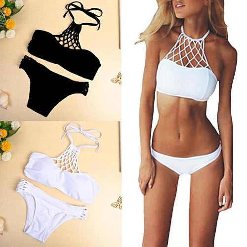 Halter Lace Up Bikini With Low Rise Bottom - SexyBling