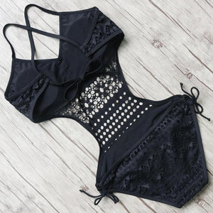 Handmade Solid Crochet High Neck Swimsuit for Women - SexyBling