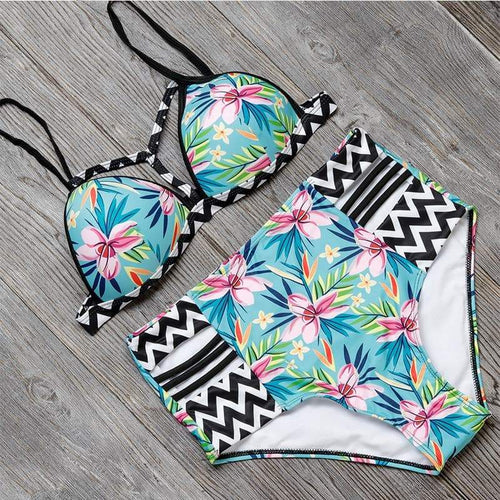 Floral High Waisted Brazilian Bikini - SexyBling