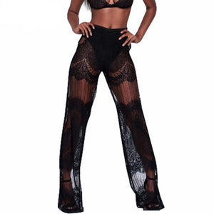 Lace See Through Wide Leg Pants - SexyBling
