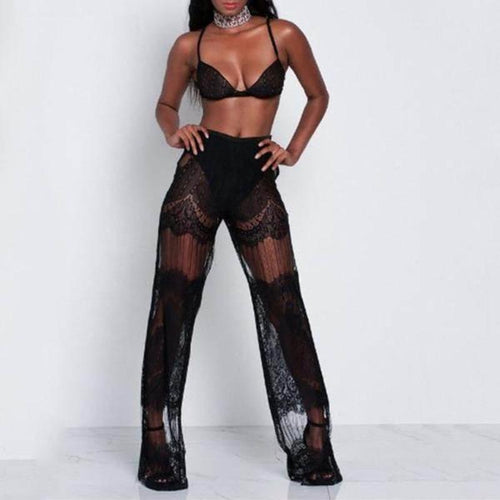 Lace See Through Wide Leg Pants - SexyBling