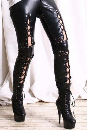 Lace Up Front Faux Leather Pant - SexyBling