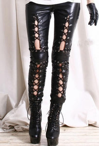 Lace Up Front Faux Leather Pant - SexyBling