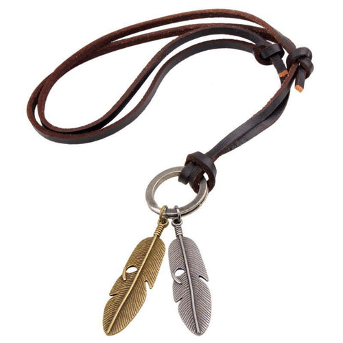 Leaf Pendant With Leather Chain - SexyBling