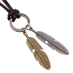 Leaf Pendant With Leather Chain - SexyBling