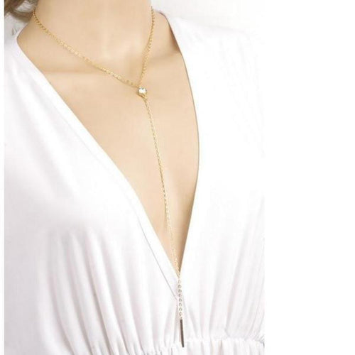 Long Gold Y Chain Necklace - SexyBling