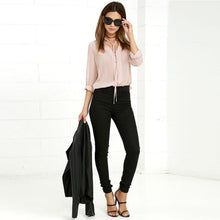 Load image into Gallery viewer, Long Sleeve Chiffon Neck Tie Blouse - SexyBling