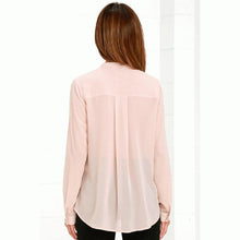 Load image into Gallery viewer, Long Sleeve Chiffon Neck Tie Blouse - SexyBling