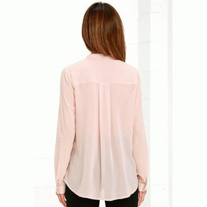 Long Sleeve Chiffon Neck Tie Blouse - SexyBling