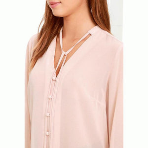 Long Sleeve Chiffon Neck Tie Blouse - SexyBling