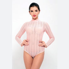Load image into Gallery viewer, Long Sleeve High Neck Mesh Bodysuit - SexyBling