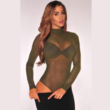 Load image into Gallery viewer, Long Sleeve High Neck Mesh Bodysuit - SexyBling