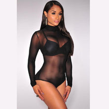 Load image into Gallery viewer, Long Sleeve High Neck Mesh Bodysuit - SexyBling