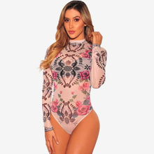 Load image into Gallery viewer, Long Sleeve High Neck Mesh Bodysuit - SexyBling