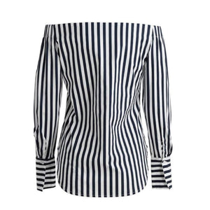 Long Sleeve Off Shoulder Stripe Shirt - SexyBling