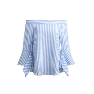 Long Sleeve Off Shoulder Stripe Shirt - SexyBling
