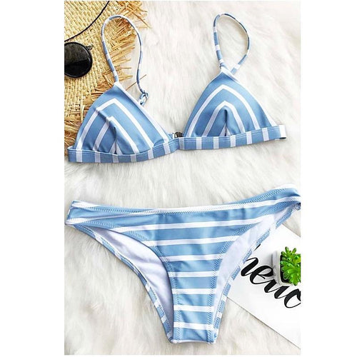 Sexy Striped Low Waisted Bikini - SexyBling