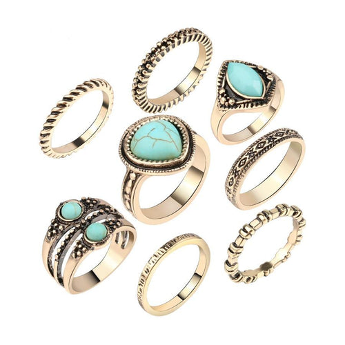 8Pcs Ring Bohemian Antique Gold Beach Midi Rings - SexyBling