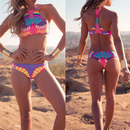 Mid Waist Halter Boho Bikini Set - SexyBling
