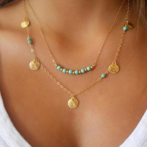 Multi Layer Chain and Bead Necklace - SexyBling