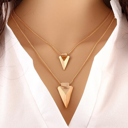 Multi Layer Metal Triangle Necklace - SexyBling