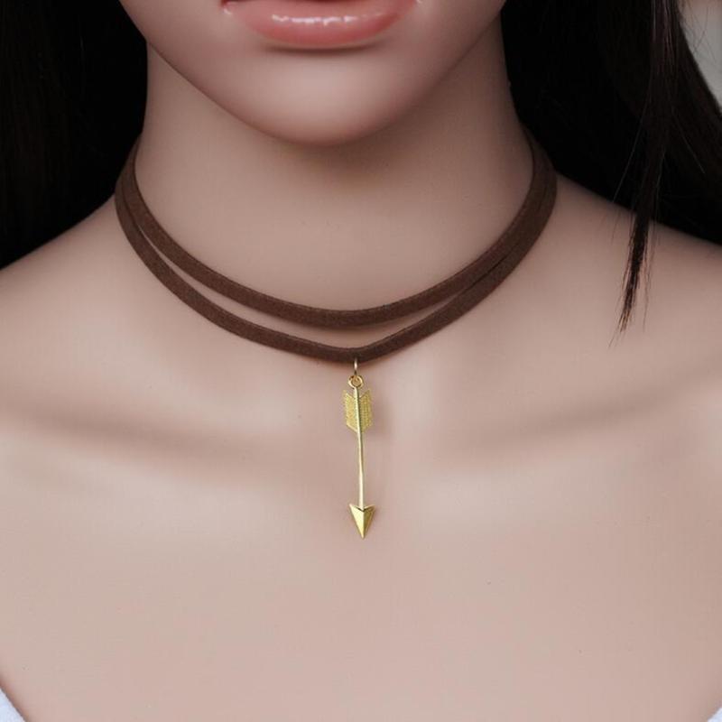 Multi layered Leather Arrow Choker Necklace - SexyBling
