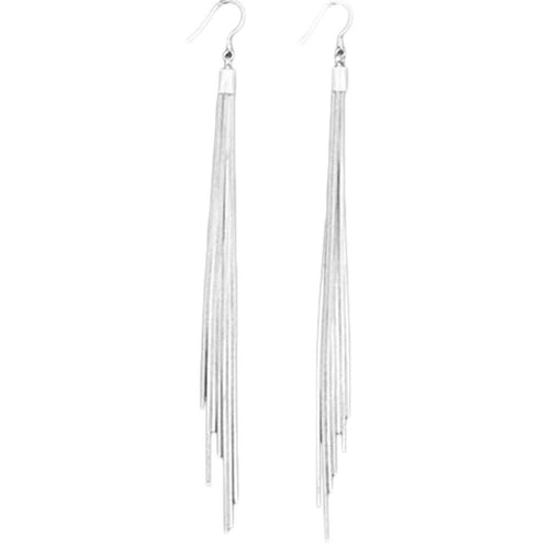Silver Plated Long Hook Dangle Earrings - SexyBling