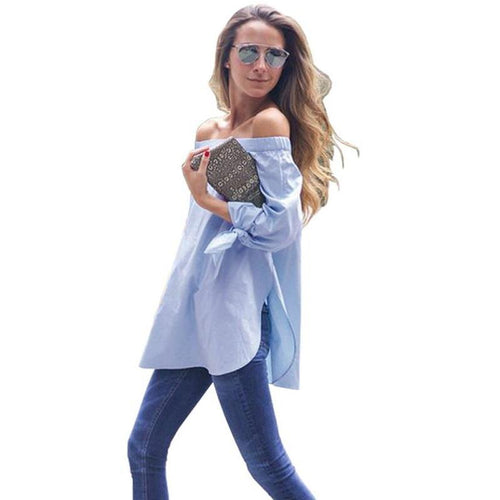Off Shoulder Long Sleeve Blouse - SexyBling
