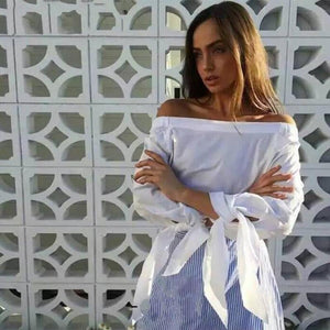 Off Shoulder Long Sleeve Blouse - SexyBling