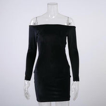 Load image into Gallery viewer, Off Shoulder Long Sleeve Velvet Dress - SexyBling