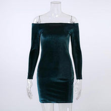 Load image into Gallery viewer, Off Shoulder Long Sleeve Velvet Dress - SexyBling