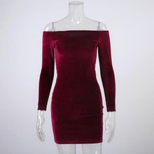Load image into Gallery viewer, Off Shoulder Long Sleeve Velvet Dress - SexyBling
