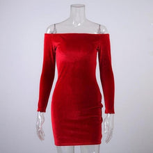 Load image into Gallery viewer, Off Shoulder Long Sleeve Velvet Dress - SexyBling