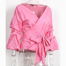 Load image into Gallery viewer, Off Shoulder Ruffle Shirt With Bow Tie - SexyBling