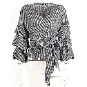 Off Shoulder Ruffle Shirt With Bow Tie - SexyBling