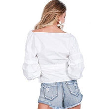 Load image into Gallery viewer, Off Shoulder Ruffle Shirt With Bow Tie - SexyBling