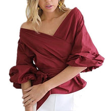 Load image into Gallery viewer, Off The Shoulder Bow Tie Blouse Shirt - SexyBling