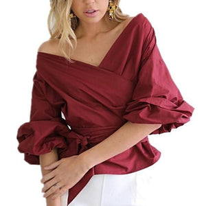 Off The Shoulder Bow Tie Blouse Shirt - SexyBling