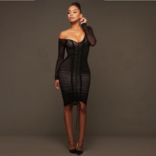 Load image into Gallery viewer, Off The Shoulder Mesh Bodycon Dress - SexyBling
