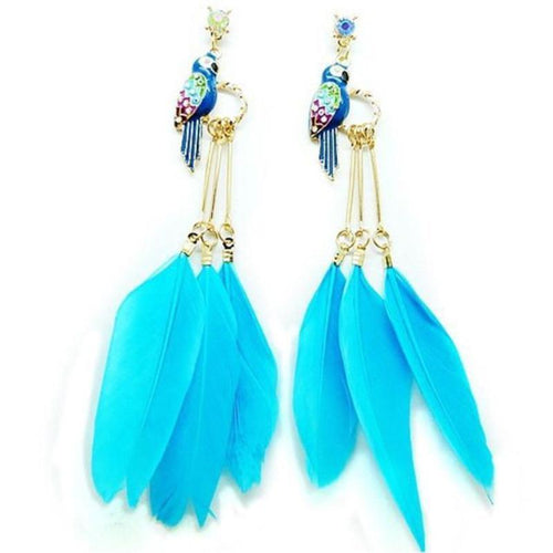 Real Feather Earrings With Bird - SexyBling