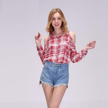 Load image into Gallery viewer, Retro Off Shoulder Plaid Top - SexyBling