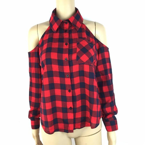 Retro Off Shoulder Plaid Top - SexyBling