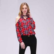 Load image into Gallery viewer, Retro Off Shoulder Plaid Top - SexyBling