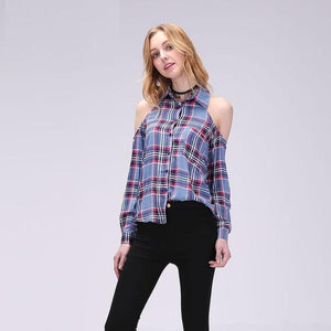 Retro Off Shoulder Plaid Top - SexyBling